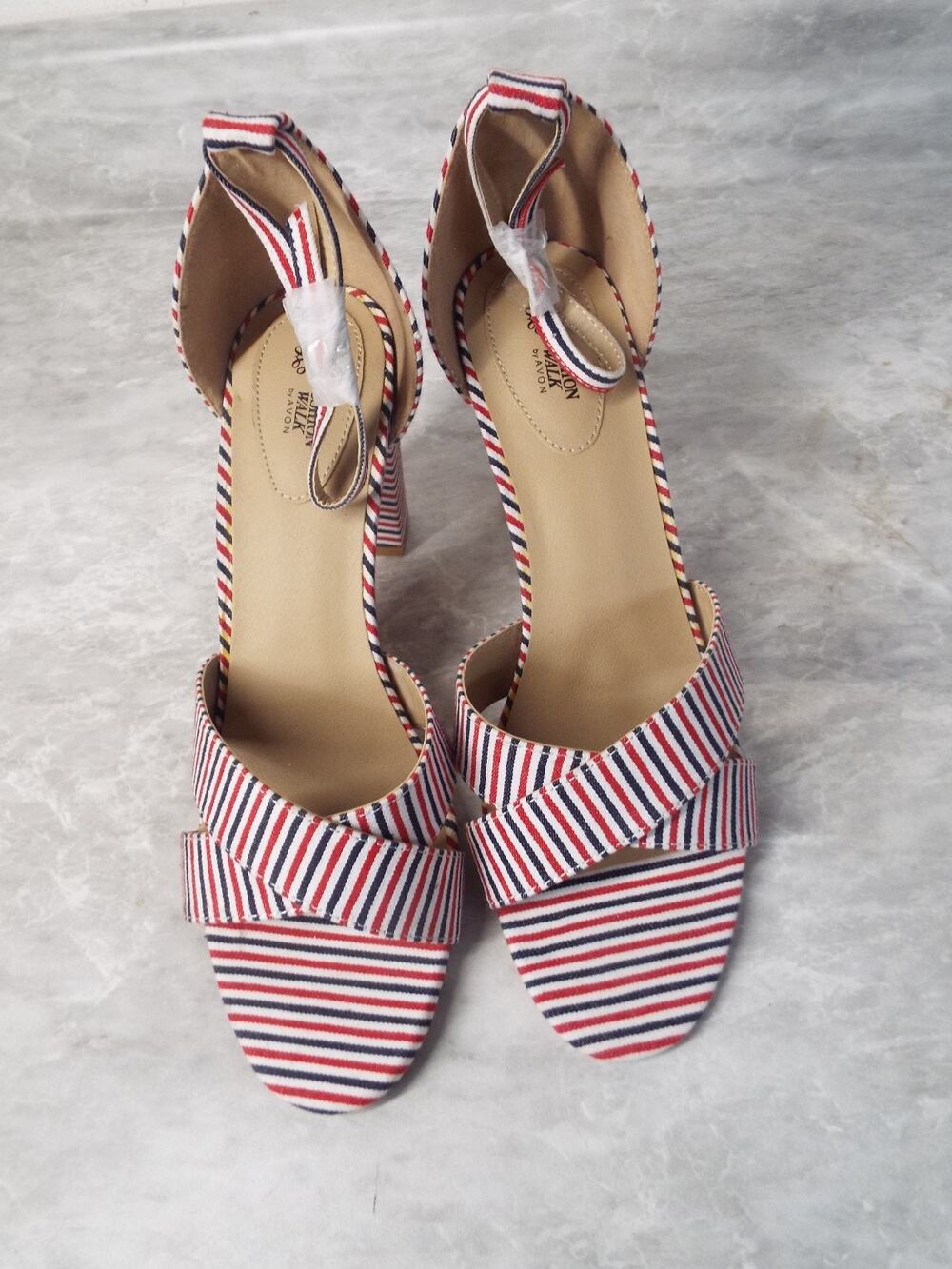 Cushion Walk By Avon Red White And Blue Striped 4" Heels Sz11